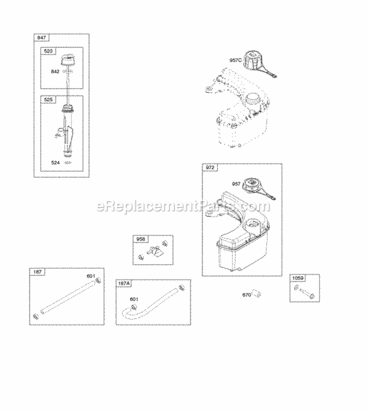 Fuel Supply Lubrication Diagram and Parts List for 121Q02-2025-F1  Briggs and Stratton Engine